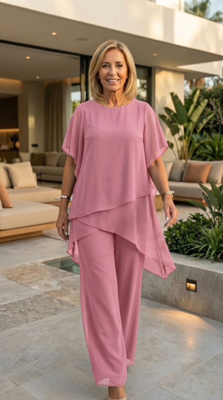 Chiffon Two-Piece Set - Rose