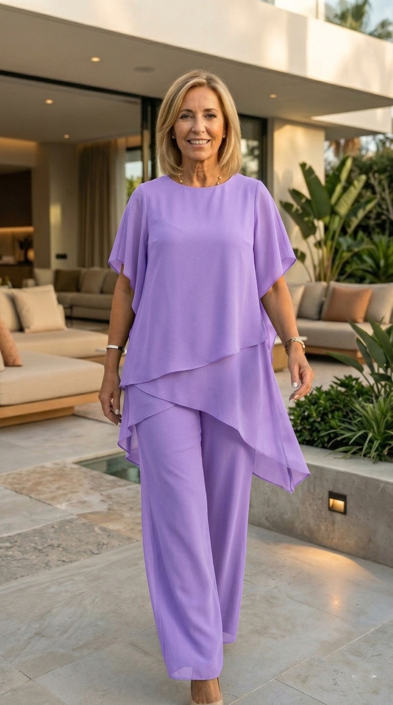 Chiffon Two-Piece Set - Purple