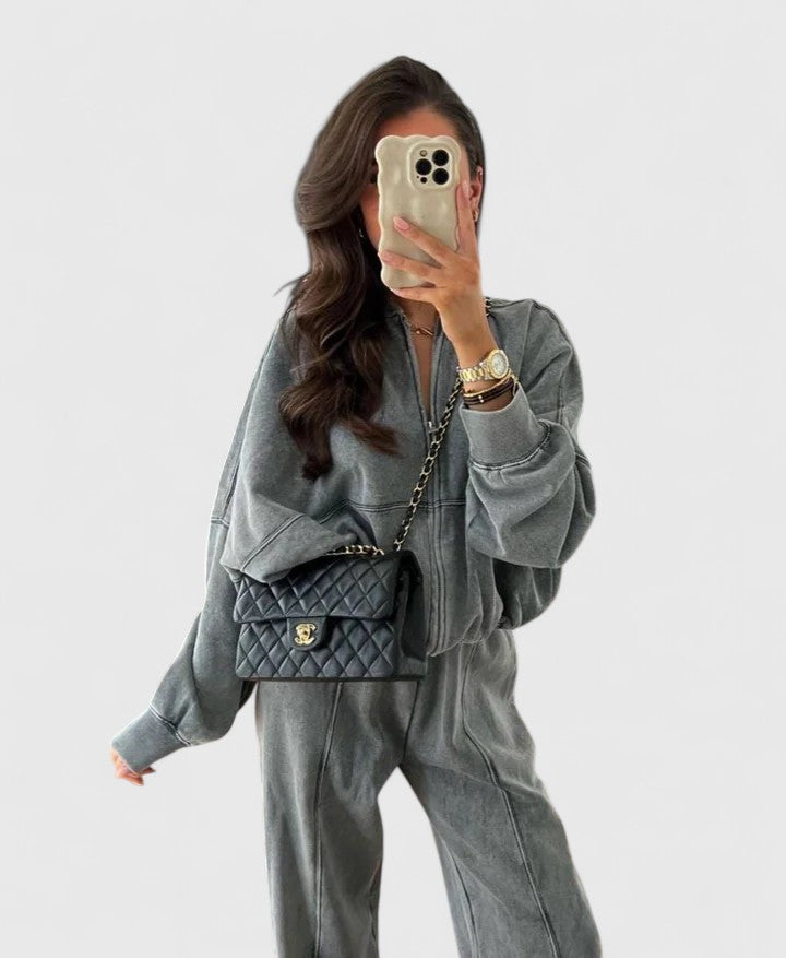 Relaxed Half-Zip Two-Piece Set