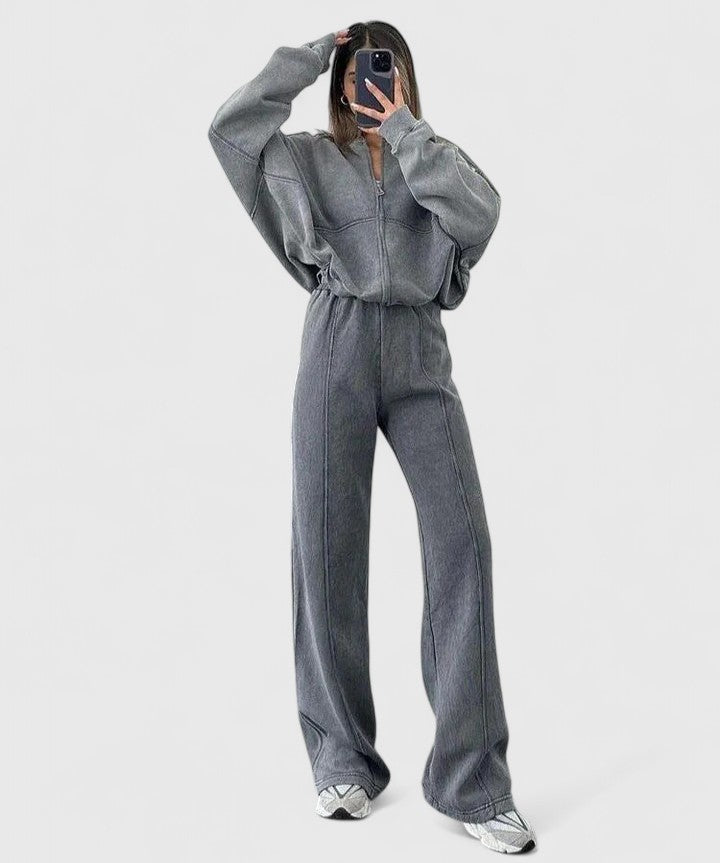 Relaxed Half-Zip Two-Piece Set - Grey