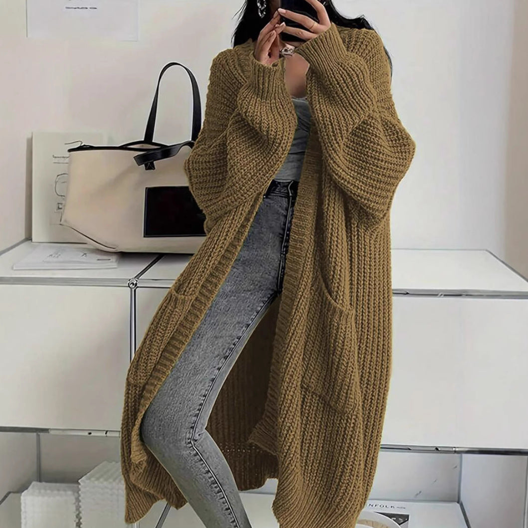 Women's Long Knitted Cardigan with Pockets