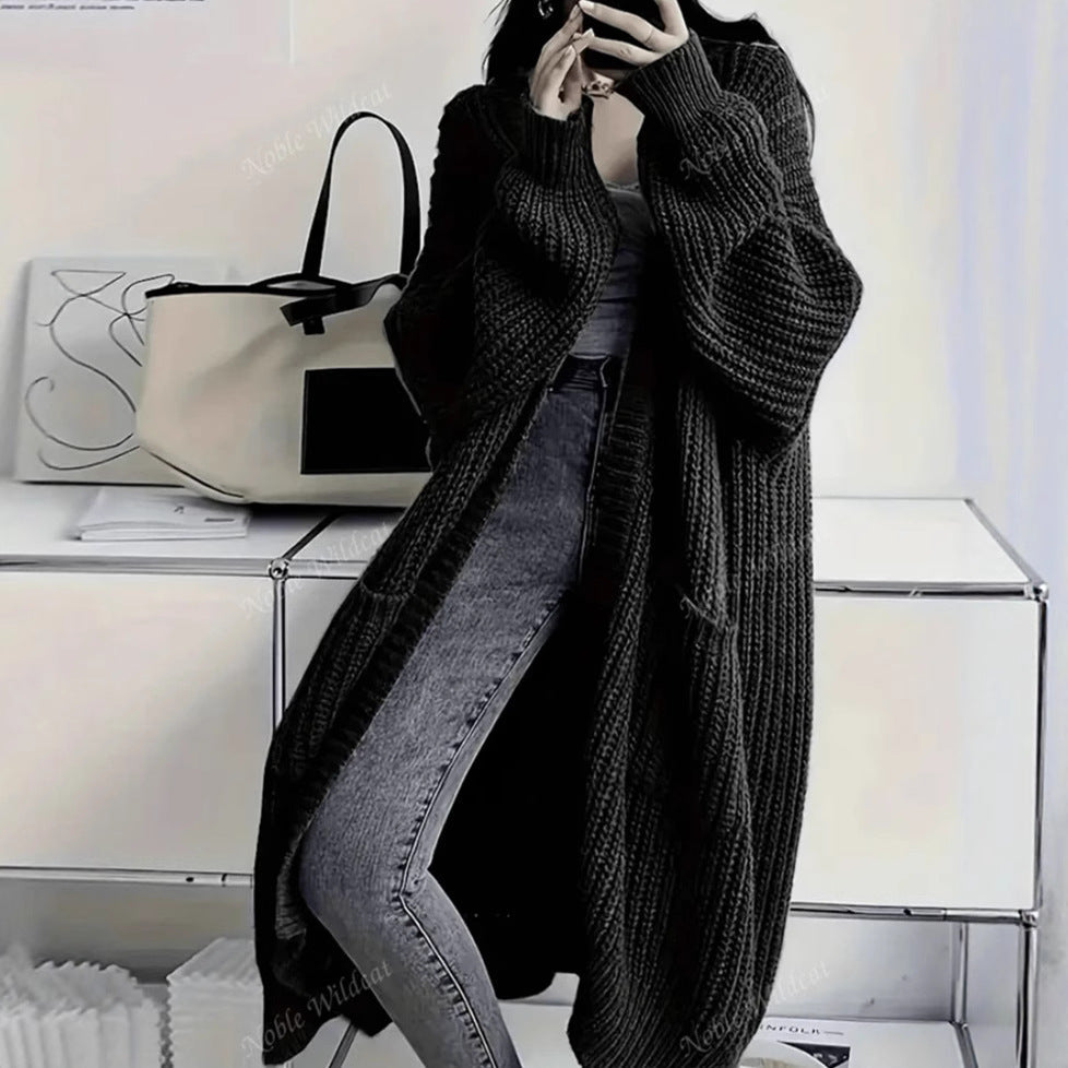 Women's Long Knitted Cardigan with Pockets