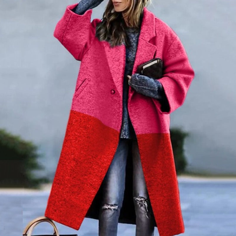 Long Oversized Padded Plaid Coat - Red Plaid