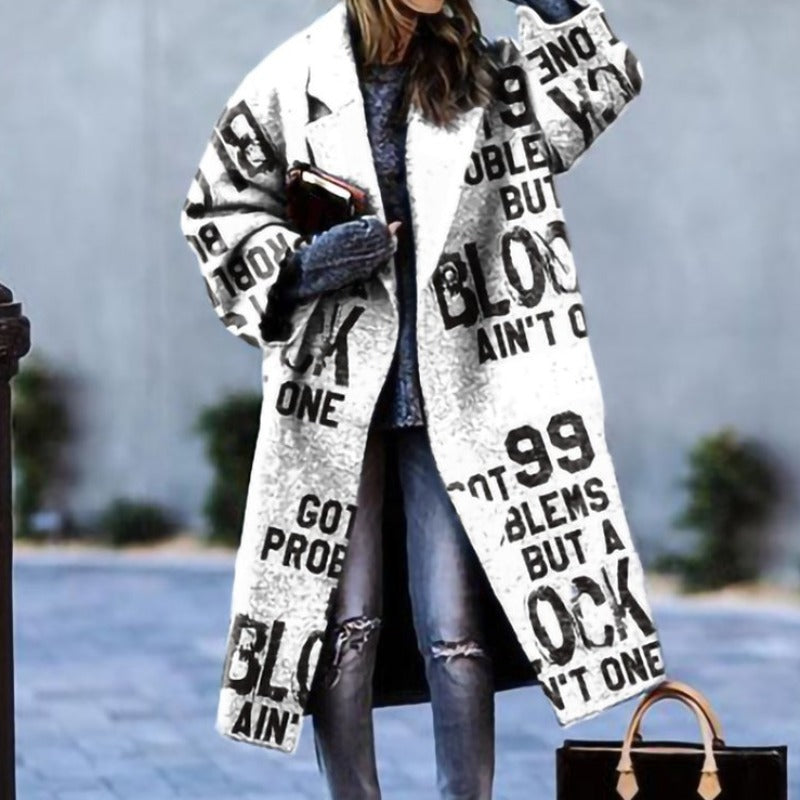 Long Oversized Padded Plaid Coat - White Plaid
