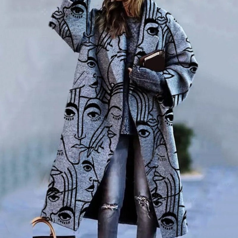 Long Oversized Padded Plaid Coat - Grey-Black Plaid