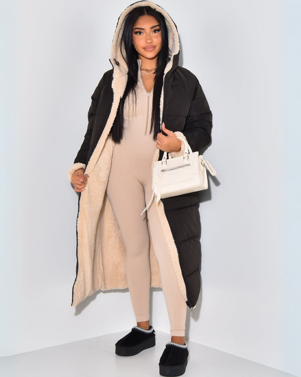 Women's Reversible Long Winter Coat – Two Looks in One 1