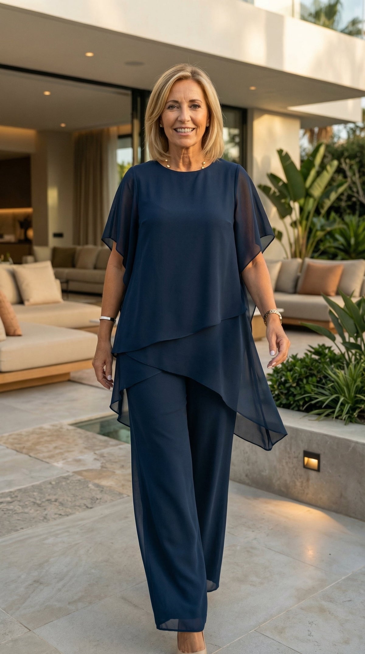 Chiffon Two-Piece Set - Navy Blue