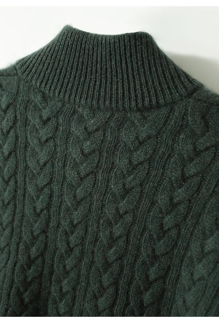 Women's Cable Knit Jumper with Button Neck