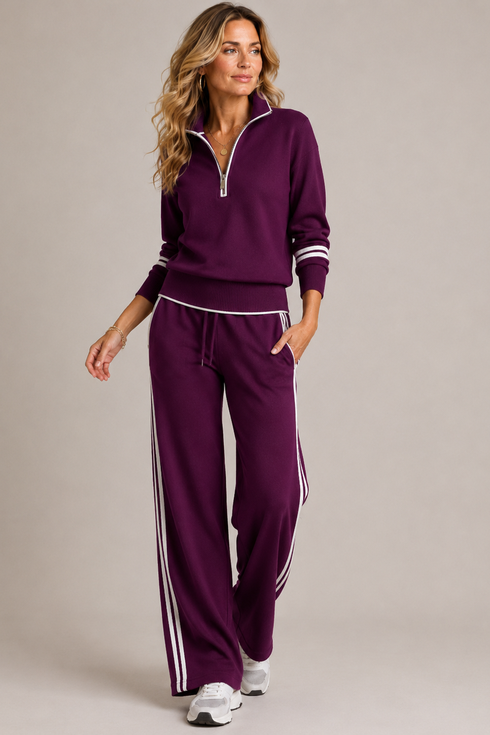 Half-Zip Sweater Set - Purple