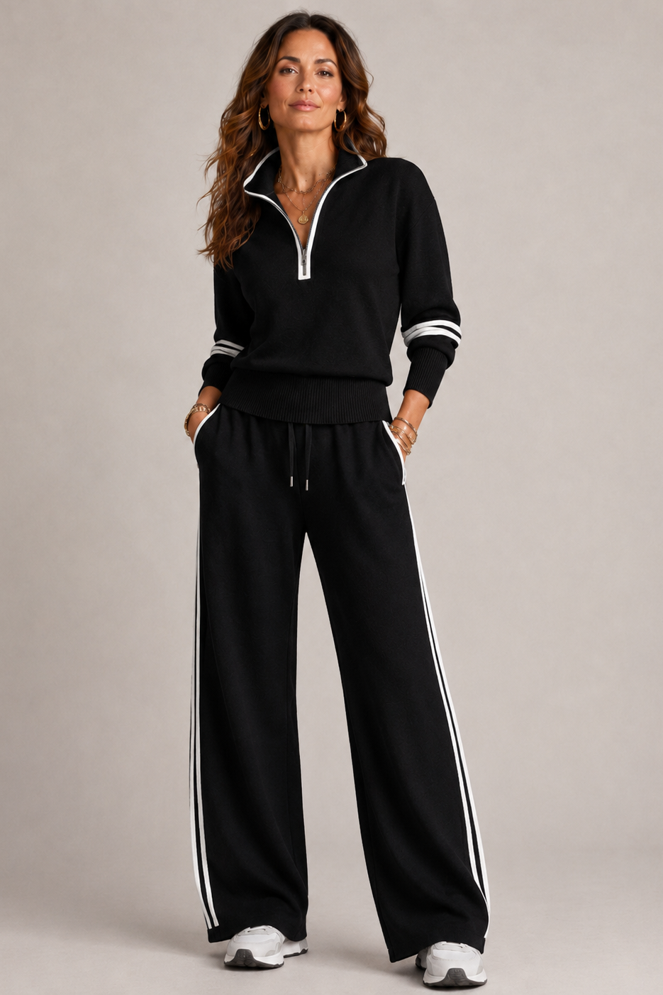 Half-Zip Sweater Set - Black