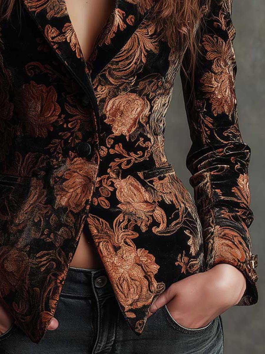 Women's Black Floral Print Tailored Blazer