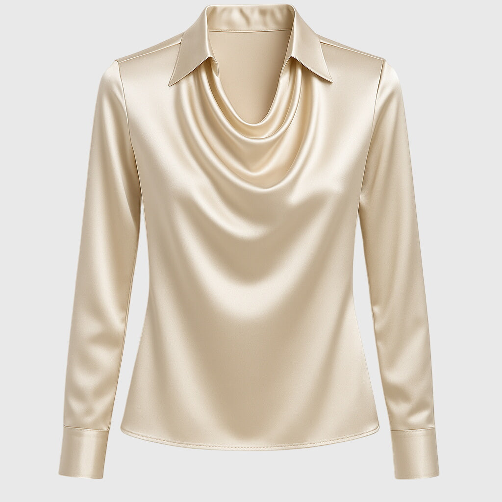 Women's Pleated Neckline Blouse with Flowing Draped Fit