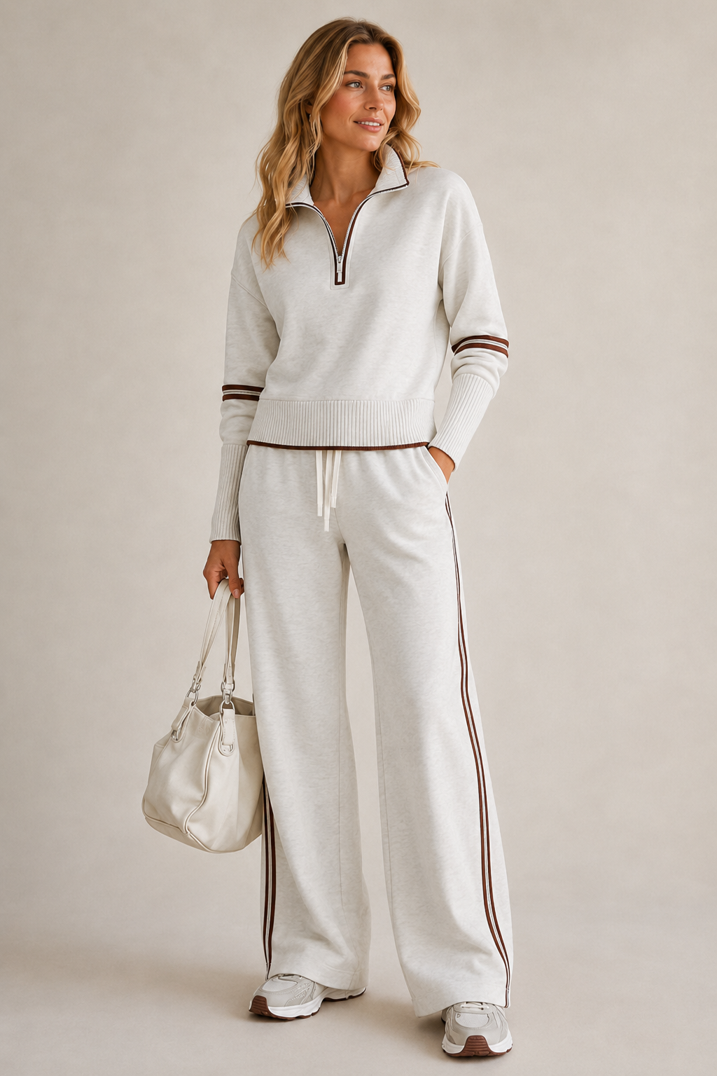 Half-Zip Sweater Set - White