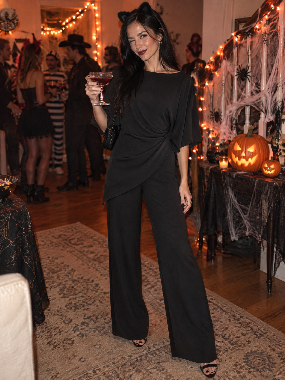 Draped Waist Cape Sleeve Set