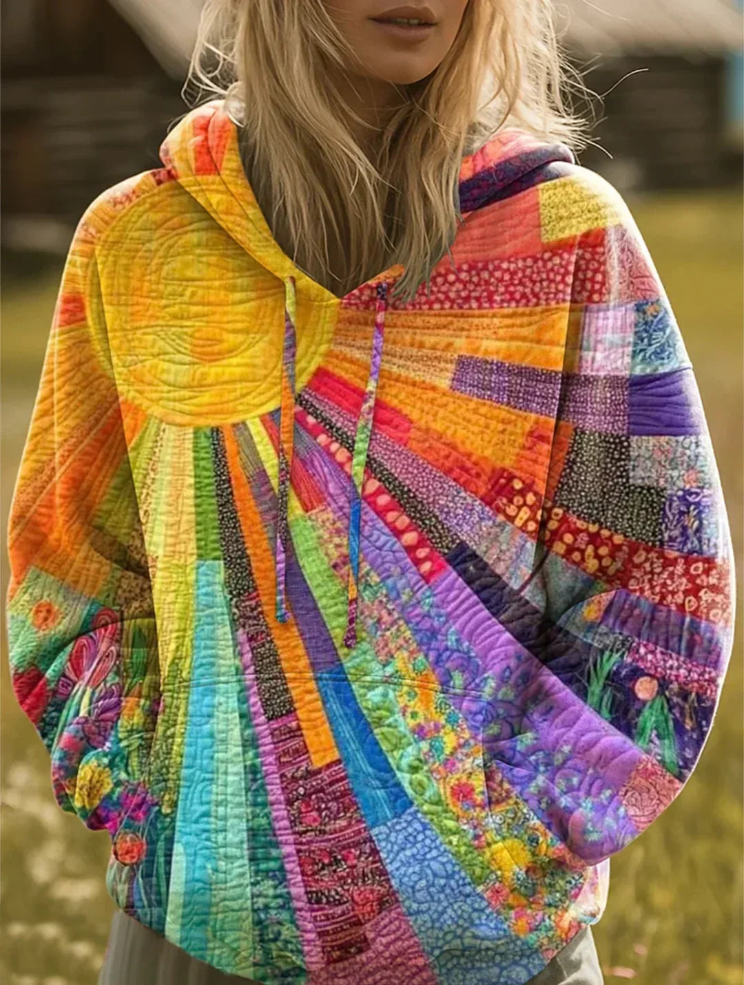 Women's Boho Patchwork Print Hoodie