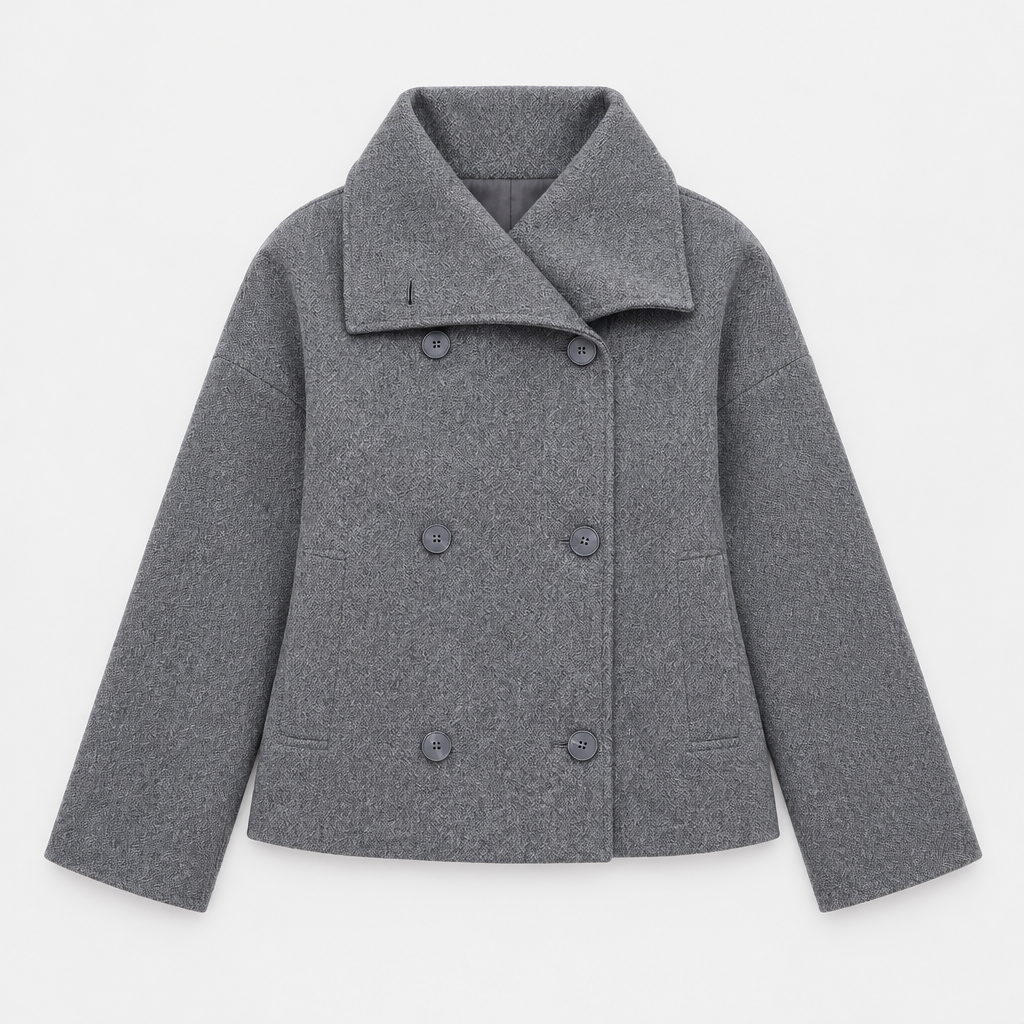 Women's Double-Breasted Short Coat with Wide Collar 2