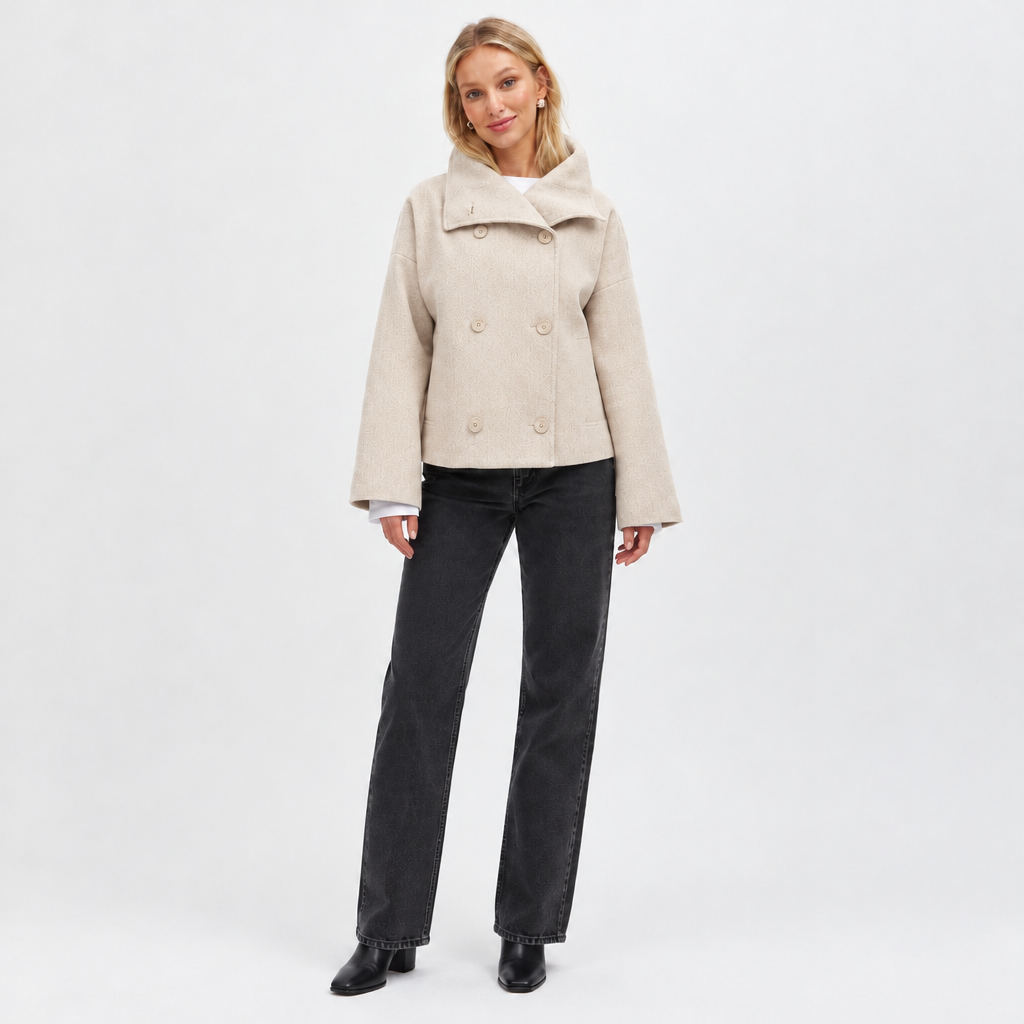 Women's Double-Breasted Short Coat with Wide Collar 5
