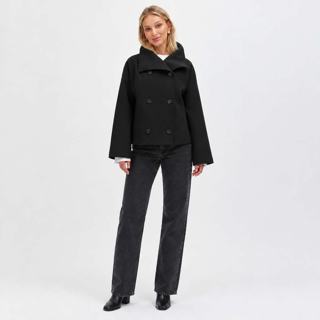 Women's Double-Breasted Short Coat with Wide Collar 3