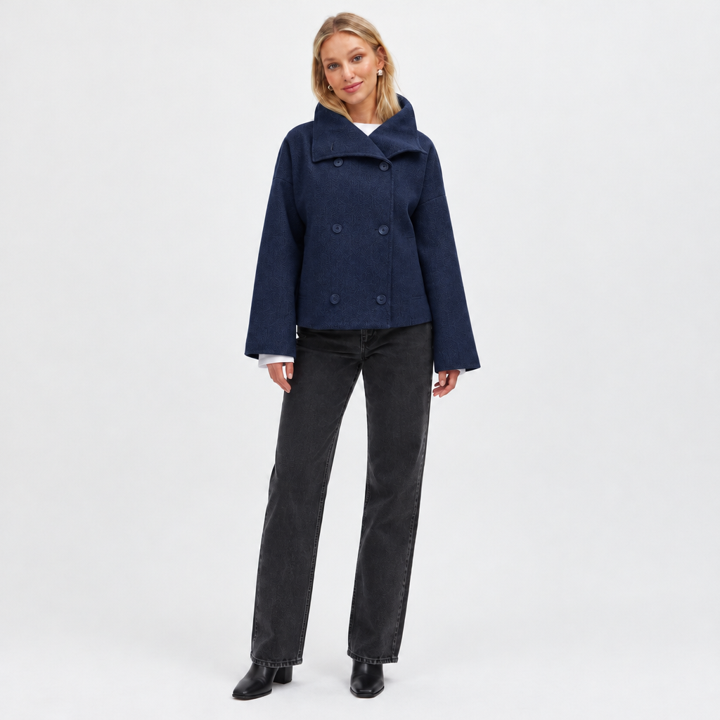 Women's Double-Breasted Short Coat with Wide Collar 4