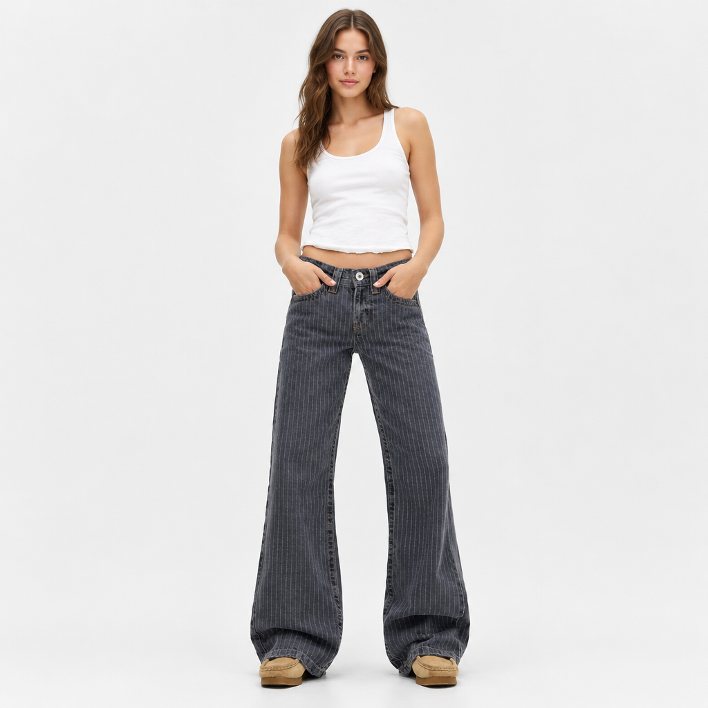 Women's Pinstripe Wide Leg Jeans