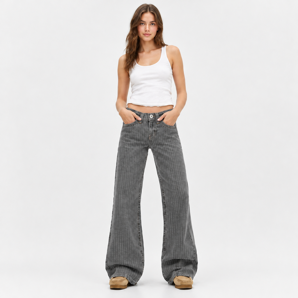 Women's Pinstripe Wide Leg Jeans – Grey