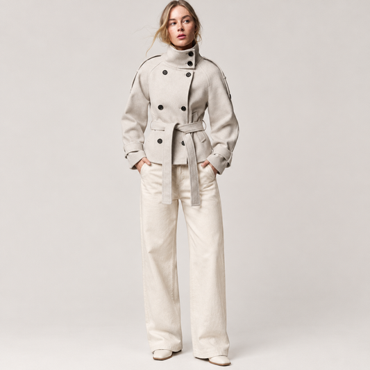 Women's Short Belted Trench Jacket for Spring and Autumn 1