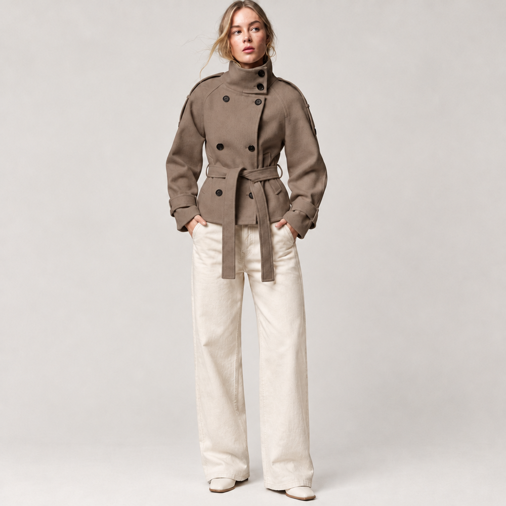 Women's Short Belted Trench Jacket for Spring and Autumn 4