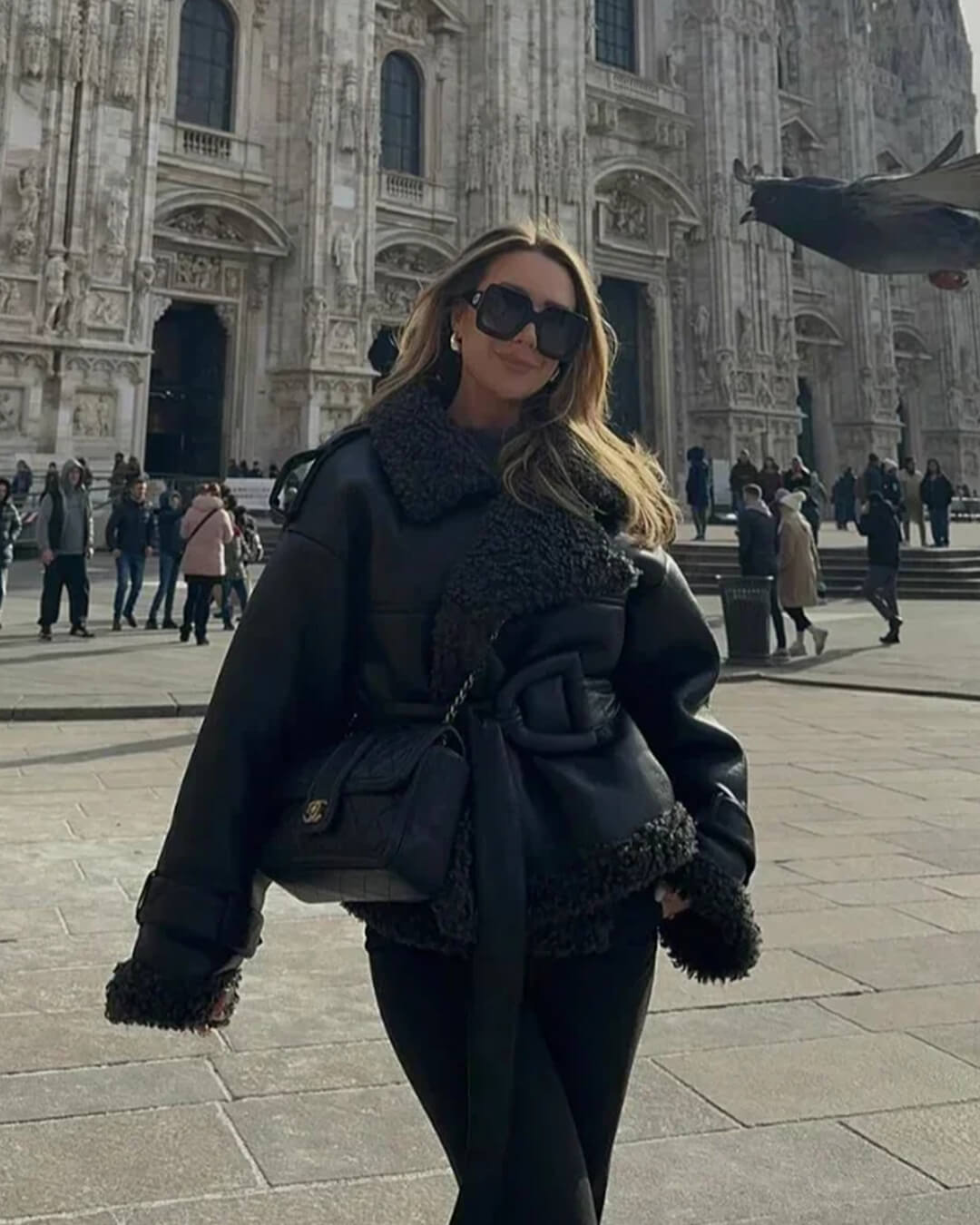 Cropped Faux Leather Jacket with Fur Trim for Women 4