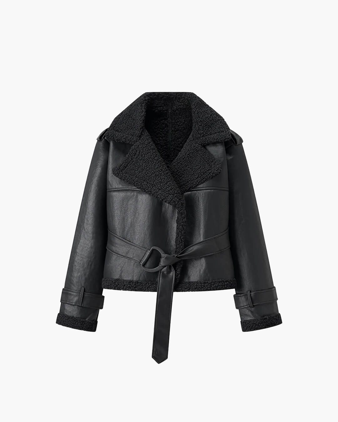 Cropped Faux Leather Jacket with Fur Trim for Women 1