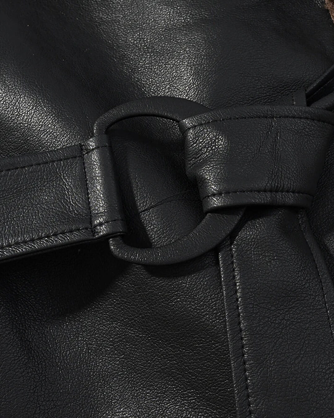 Cropped Faux Leather Jacket with Fur Trim for Women 8