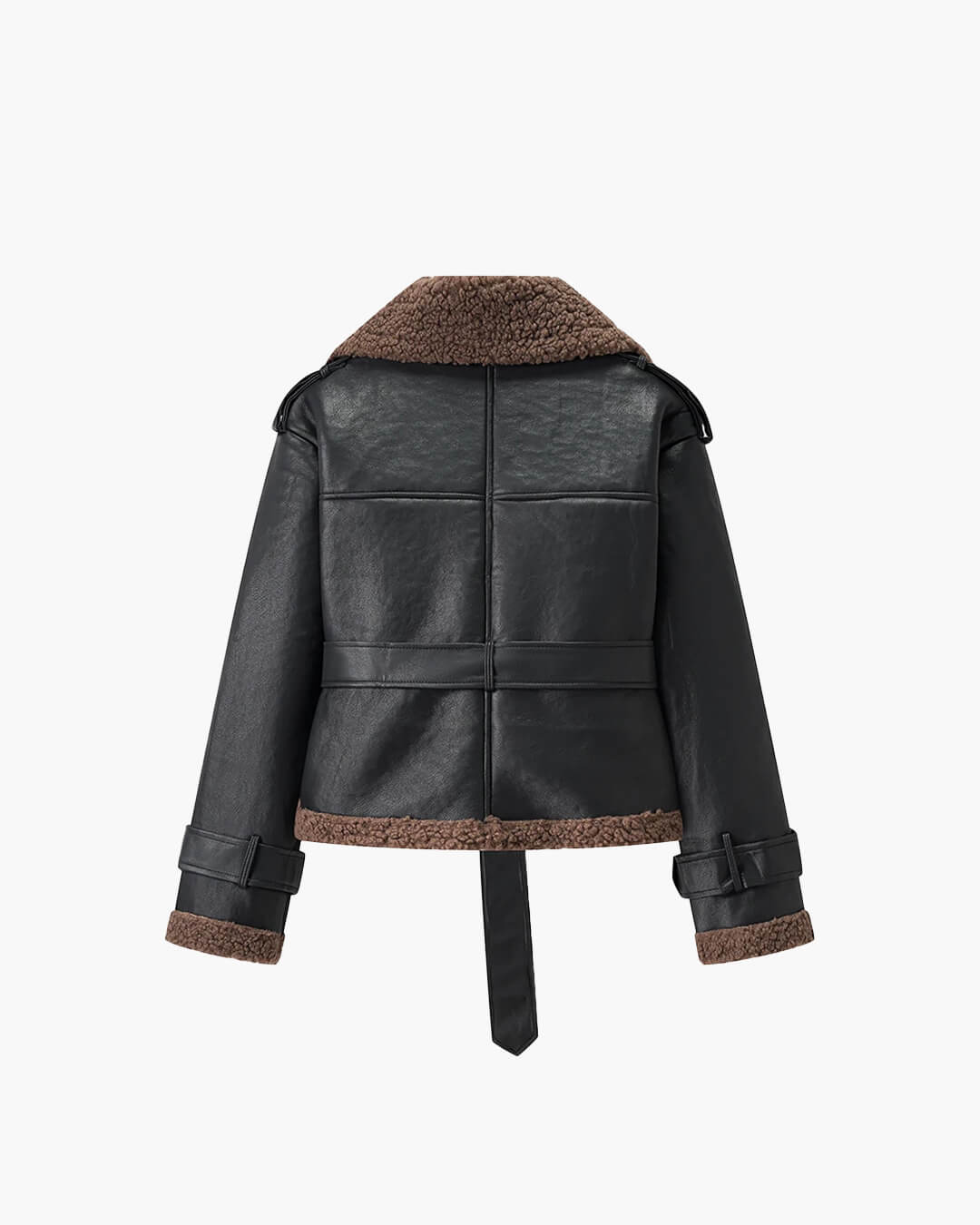 Cropped Faux Leather Jacket with Fur Trim for Women 10