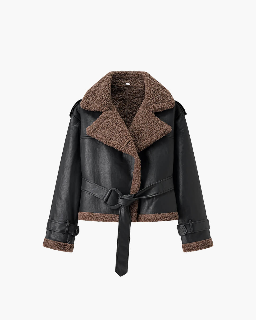 Cropped Faux Leather Jacket with Fur Trim for Women 6