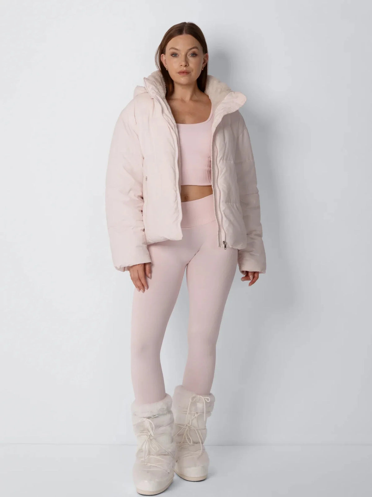 Women's Short Puffer Jacket with Faux Fur Lining & Hood 6