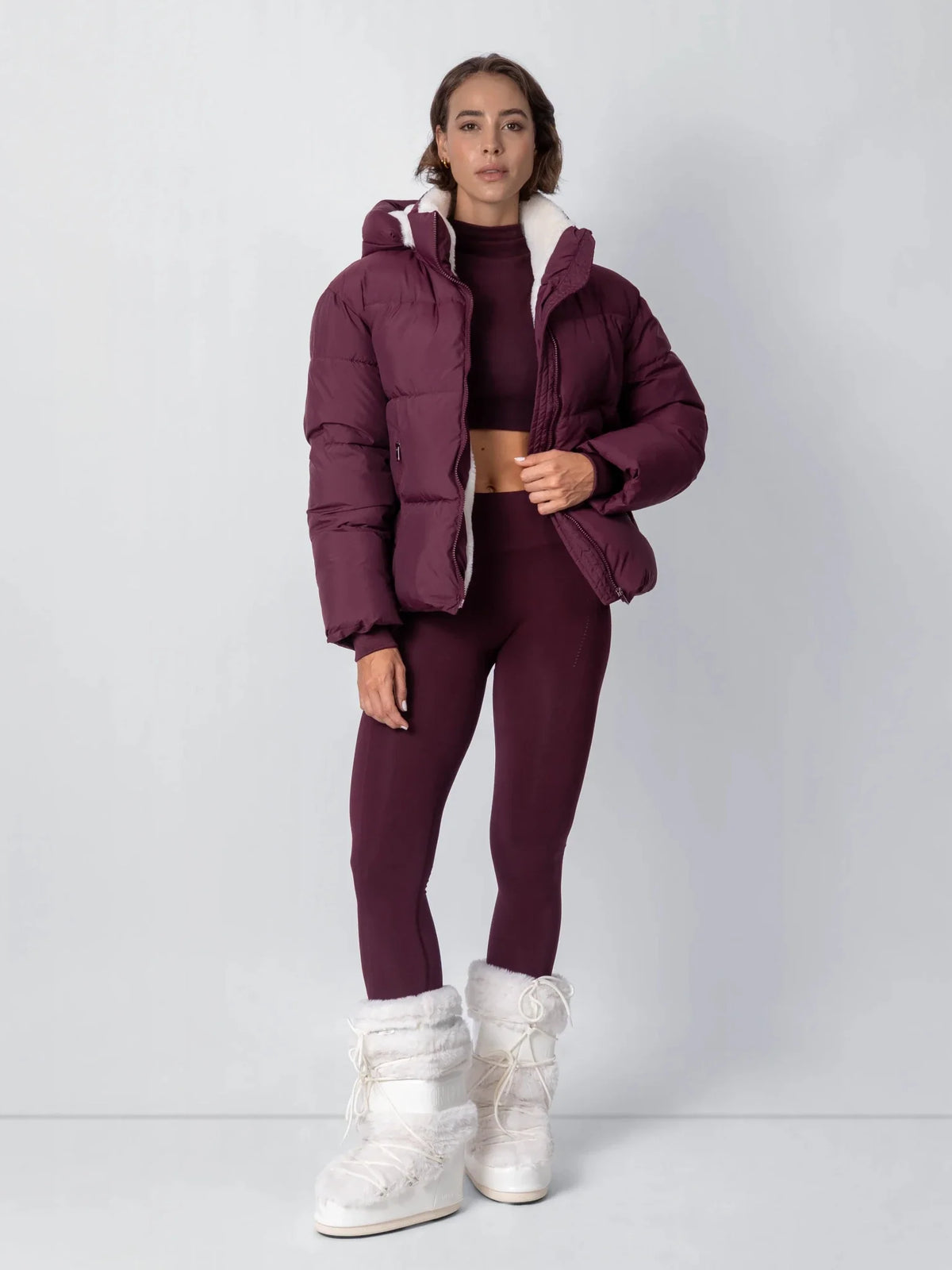 Women's Short Puffer Jacket with Faux Fur Lining & Hood 5