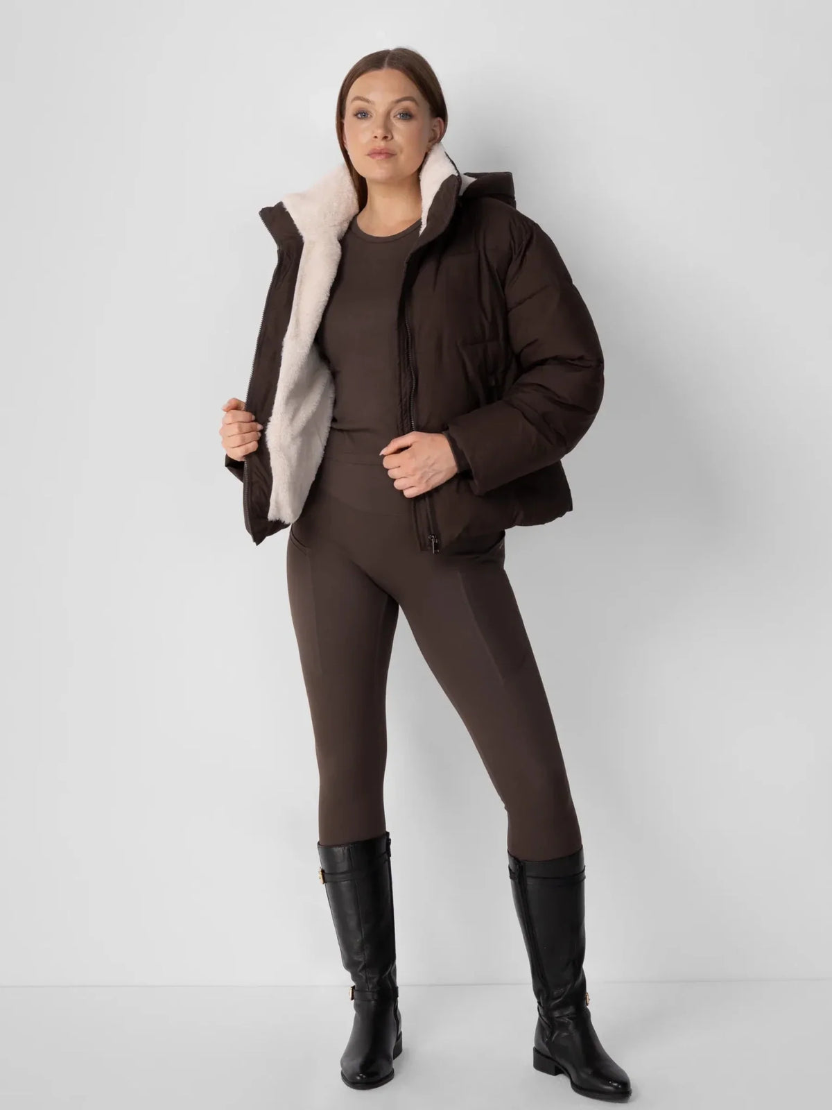 Women's Short Puffer Jacket with Faux Fur Lining & Hood 3