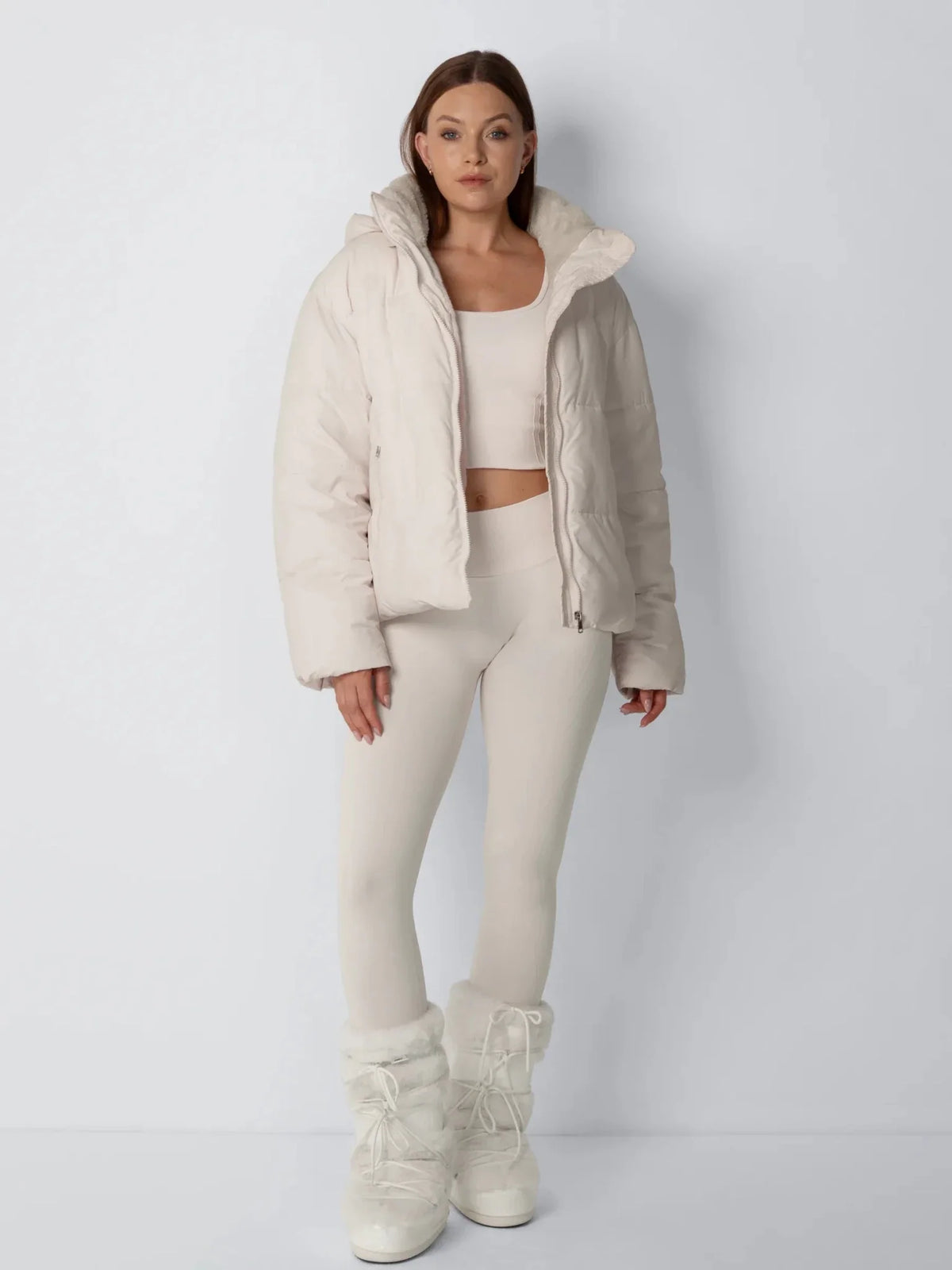 Women's Short Puffer Jacket with Faux Fur Lining & Hood 4