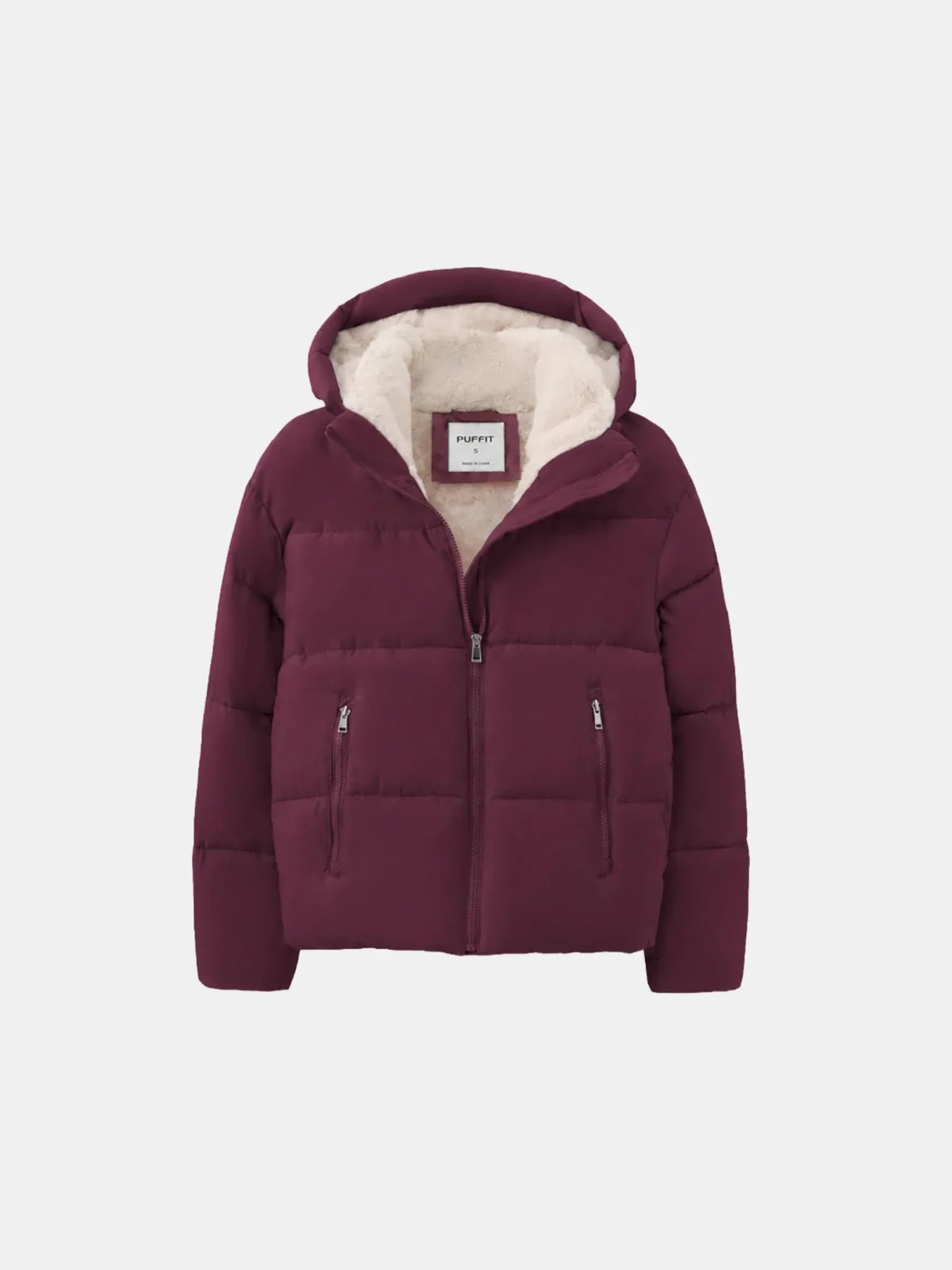 Women's Short Puffer Jacket with Faux Fur Lining & Hood 1