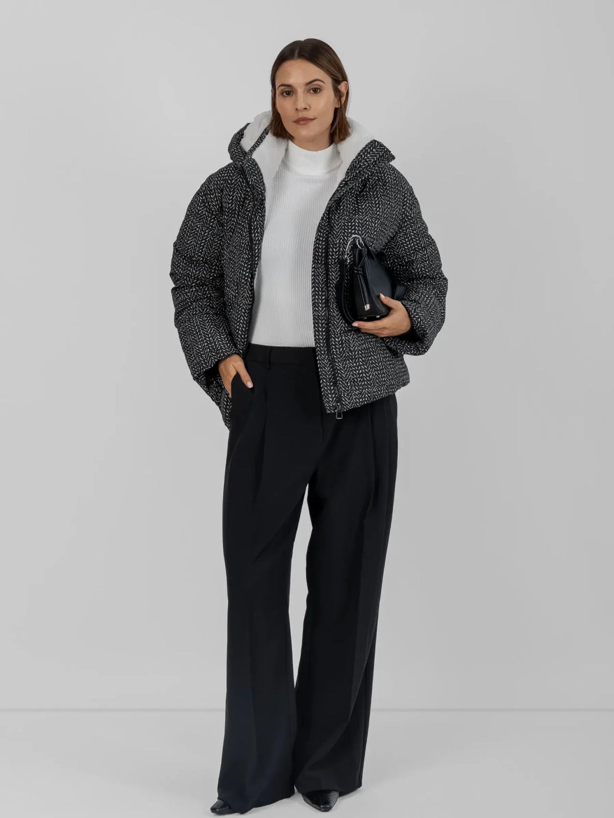 Women's Short Puffer Jacket with Faux Fur Lining & Hood 8